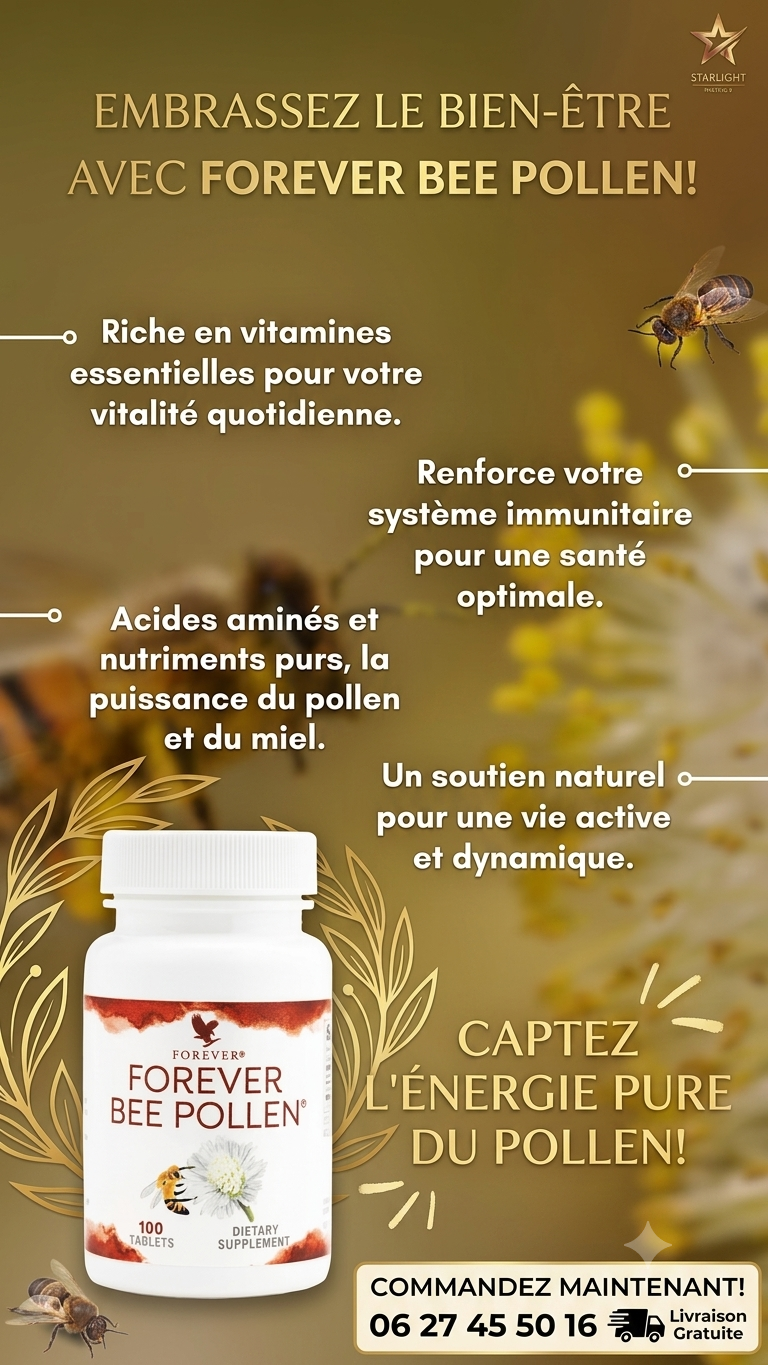 profitez d'une vie scène plein de vitamines et  minéreaux  avec notre produit forever bee pollen ..